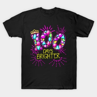 100 Days Brighter Teacher Girls 100 Days Of School Diamond T-Shirt